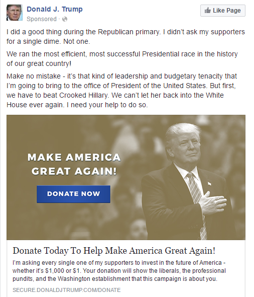Trump donate FB Now