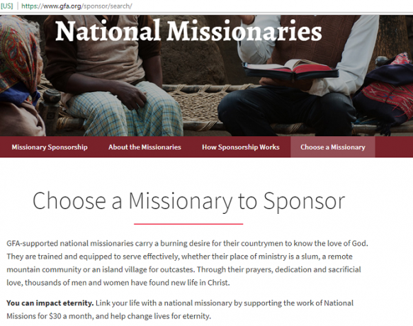 GFA Sponsor Missionary